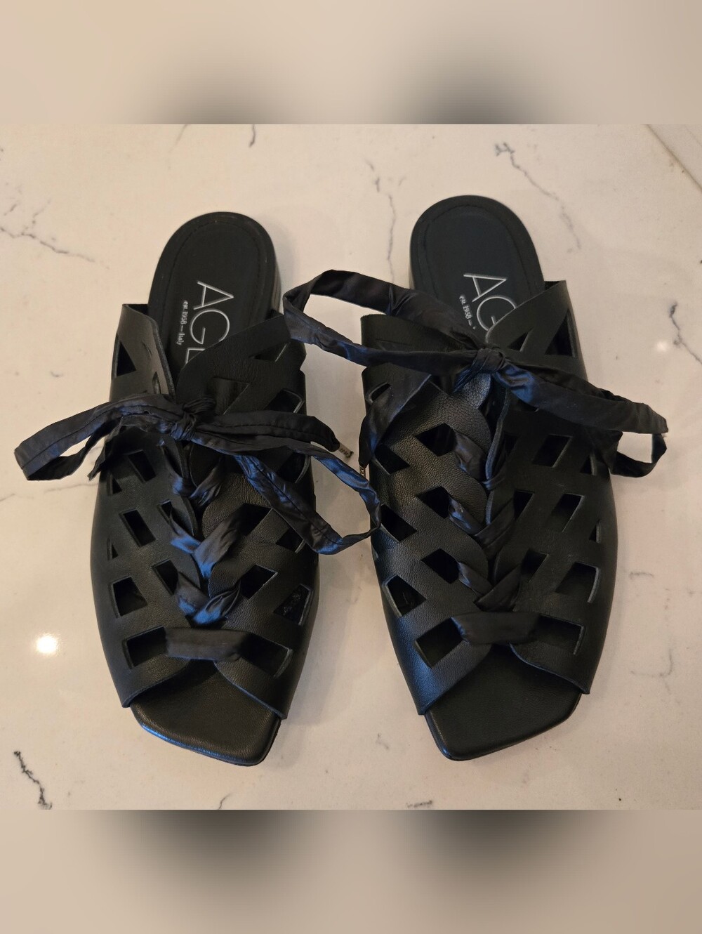 AGL Attilio Giusti Leombruni Womens Black Cut Out Leather Sandals EU 37